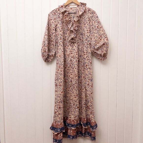 Christy Dawn Blue Maxi Dress with Bishop Sleeves and Crew Neck - Picture 2 of 11